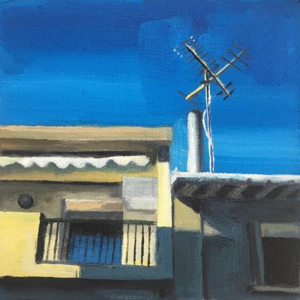 Peinture Antenne télé par Laplane Marion | Tableau Figuratif Huile Architecture, Scènes de vie, Urbain