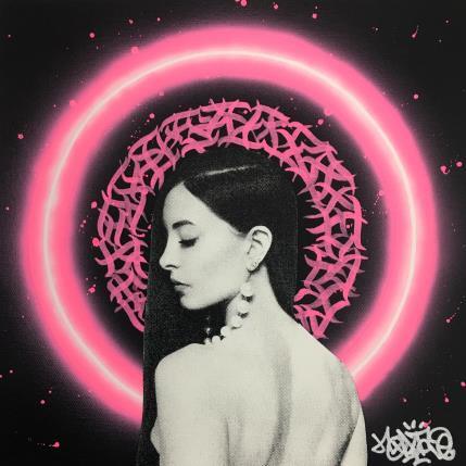 Peinture Pink neon girl  par Maderno | Tableau Street Art Graffiti Portraits