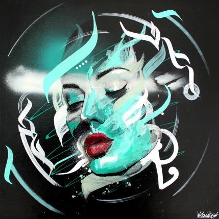 Peinture Emeraude calligraphy girl par Maderno | Tableau Street Art Portraits