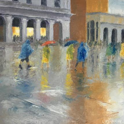 Peinture Les parapluies par Martin Laurent | Tableau Figuratif Huile Scènes de vie, Urbain