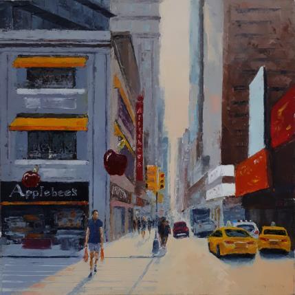 Peinture 50th St -Broadway par Martin Laurent | Tableau Figuratif Huile Scènes de vie, Urbain