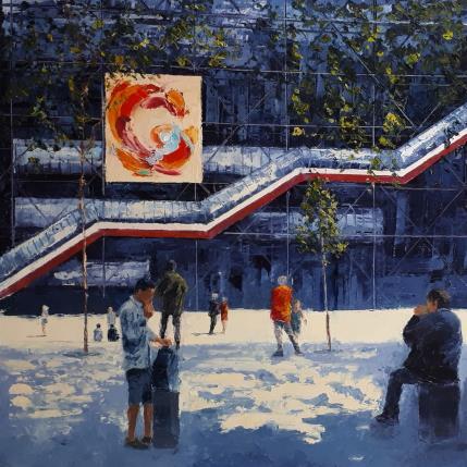 Peinture Beaubourg par Martin Laurent | Tableau Figuratif Huile Architecture, Scènes de vie, Urbain