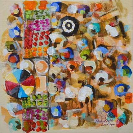 Pintura Place du marché por Lama Niankoye | Pintura Figurative Acrylic Life style
