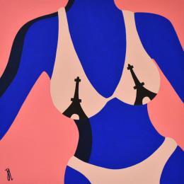 Painting Paris Plage  by Julie-Anne | Painting Surrealism Acrylic Nude