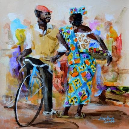 Peinture La rencontre 03 par Lama Niankoye | Tableau Figuratif Acrylique scènes de vie