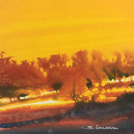 Peinture Crépuscule rouge par Langeron Stéphane | Tableau Figuratif Aquarelle Paysages