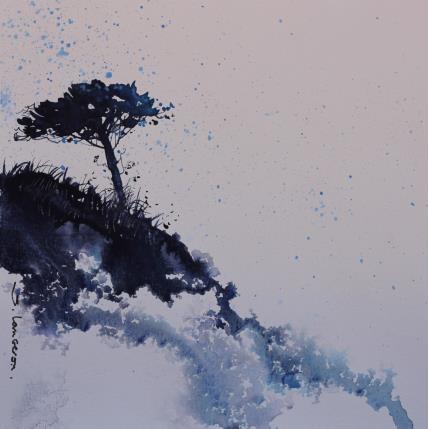 Peinture Le pin bleu foncé par Langeron Stéphane | Tableau Matiérisme Aquarelle