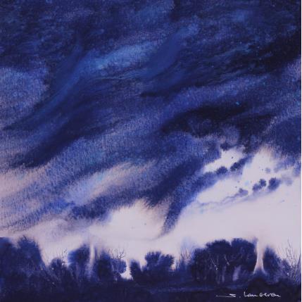 Peinture Contre jour sur la forêt par Langeron Stéphane | Tableau Matiérisme Aquarelle