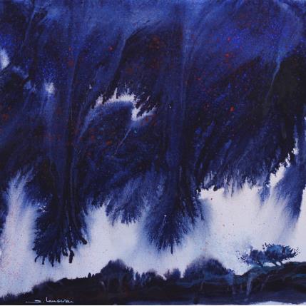 Peinture Les deux arbres sur la crète par Langeron Stéphane | Tableau Matiérisme Aquarelle