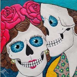 Gemälde KISSES MY LOVE von Geiry | Gemälde Materialismus Holz Alltagsszenen, Pop-Ikonen, Porträt