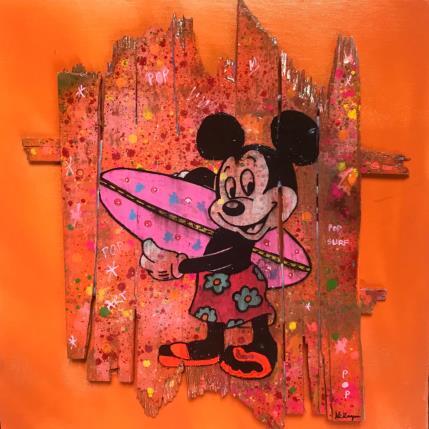 Gemälde Mickey surf von Kikayou | Gemälde Pop-Art Graffiti, Holz Pop-Ikonen