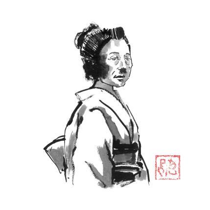 Peinture Old japanese woman par Péchane | Tableau Figuratif Encre