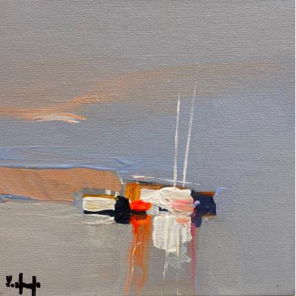 Peinture Lumière sur les barques par Chevalier Lionel | Tableau Figuratif Acrylique Marine, Minimaliste