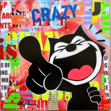 Gemälde CRAZY CAT von Euger Philippe | Gemälde Pop-Art Acryl, Collage, Graffiti Pop-Ikonen