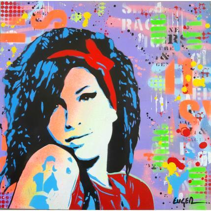 Gemälde AMY WINEHOUSE von Euger Philippe | Gemälde Pop-Art Acryl, Collage, Graffiti, Pappe Pop-Ikonen