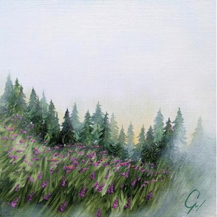 Peinture Couché de soleil du printemps par Pressac Clémence | Tableau Figuratif Huile Paysages