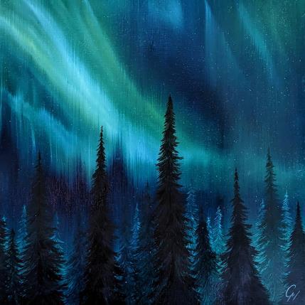 Peinture Lumières du nord par Pressac Clémence | Tableau Figuratif Huile Paysages