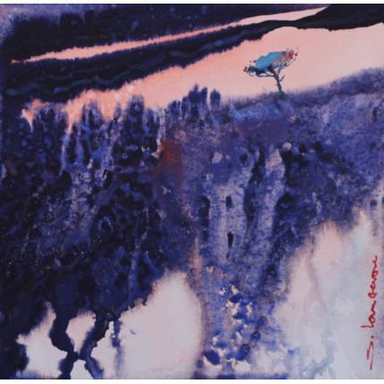 Peinture Un pin sous un ciel rosé par Langeron Stéphane | Tableau Matiérisme Aquarelle