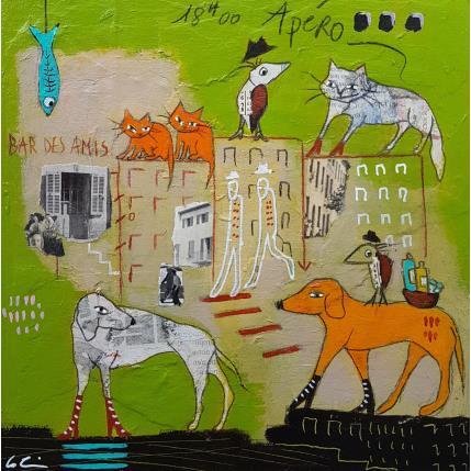 Peinture L'apéro  par Colin Sylvie | Tableau Art Singulier Acrylique, Collage, Pastel Animaux