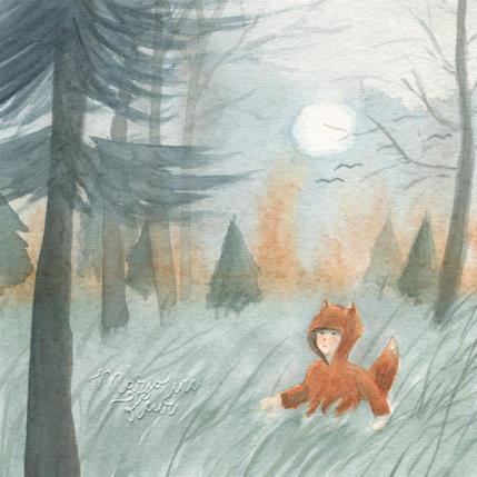 Peinture L'enfant renard par Marjoline Fleur | Tableau Figuratif Aquarelle Paysages, Scènes de vie