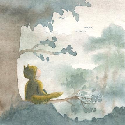 Peinture L'enfant loup par Marjoline Fleur | Tableau Figuratif Aquarelle Scènes de vie