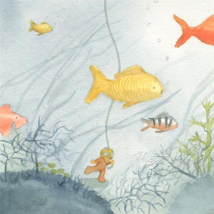 Peinture Le banc de poisson par Marjoline Fleur | Tableau Figuratif Aquarelle Animaux, Paysages, Scènes de vie