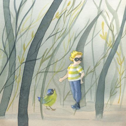 Peinture Le copain de la mésange par Marjoline Fleur | Tableau Figuratif Aquarelle Animaux, Paysages, Scènes de vie