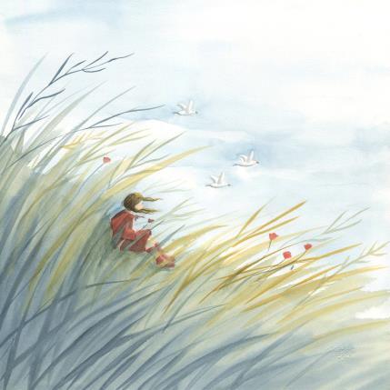 Painting Chaperon rouge et coquelicots by Marjoline Fleur | Painting Figurative Watercolor Animals, Landscapes, Life style