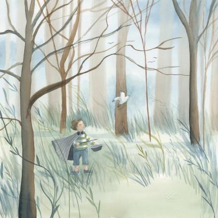 Painting Le magicien de la forêt by Marjoline Fleur | Painting Figurative Watercolor Child, Landscapes, Nature