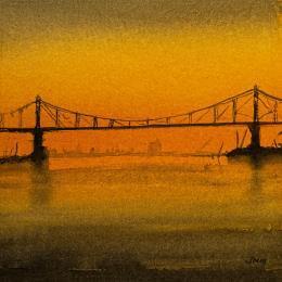 Painting Evening is There by Min Jan | Painting Figurative Watercolor Urban