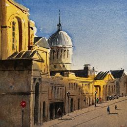 Painting Meeting Place by Min Jan | Painting Figurative Watercolor Pop icons, Urban