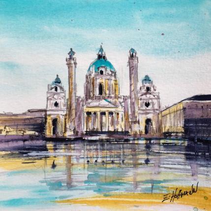 Peinture Karlskirche par Hoffmann Elisabeth | Tableau Figuratif Aquarelle Urbain