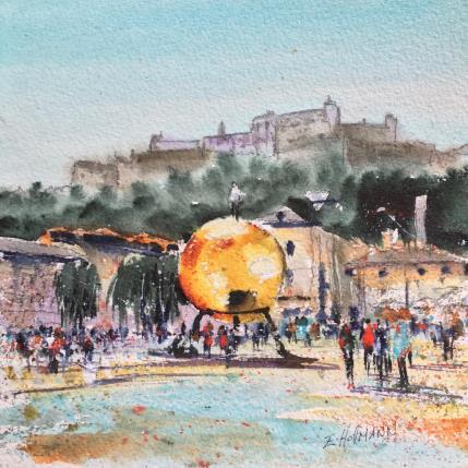 Peinture Salzbourg La Sphère Place du chapitre par Hoffmann Elisabeth | Tableau Figuratif Aquarelle Urbain