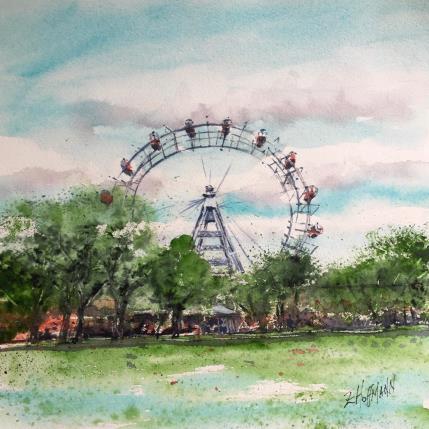 Peinture Vienne La grande roue du Prater par Hoffmann Elisabeth | Tableau Figuratif Aquarelle