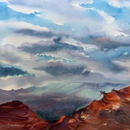 Peinture SEDONA 77 par Seruch Capouillez Isabelle | Tableau Figuratif Aquarelle Nature, Paysages, scènes de vie