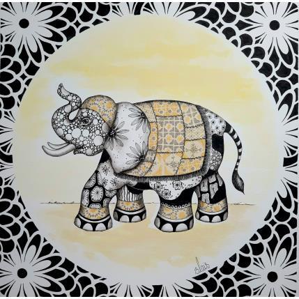 Peinture Éléphant jaune par Blais Delphine | Tableau Art naïf Acrylique