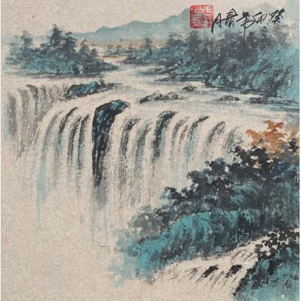 Painting Waterfall  by Yu Huan Huan | Painting Figurative Ink Landscapes, Pop icons