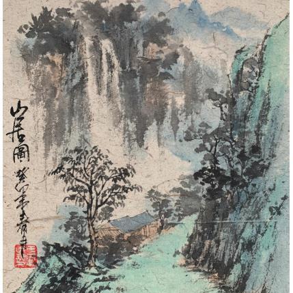 Peinture Mountain dwelling par Yu Huan Huan | Tableau Figuratif Aquarelle, Encre Nature, Paysages