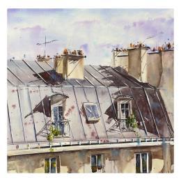 Painting Les toits de Paris by Bailly Kévin  | Painting Figurative Watercolor Urban