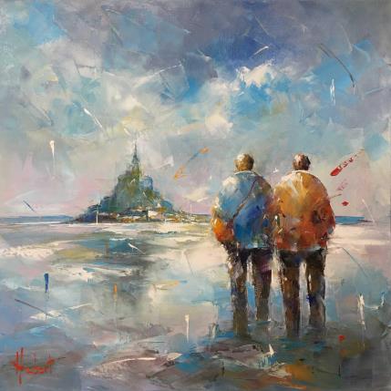Peinture Promenade au Mont St Michel par Hébert Franck | Tableau Figuratif Huile Marine, Paysages