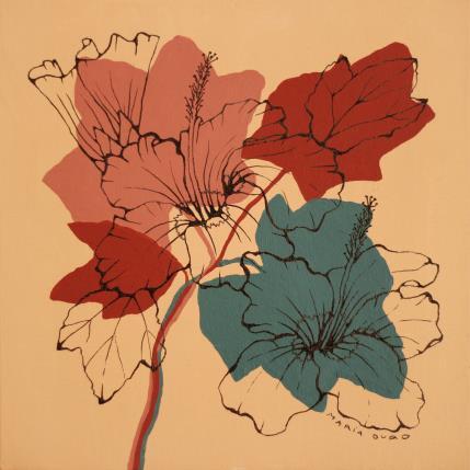 Peinture Rose de Chine en automne par Duro Maria | Tableau Figuratif Acrylique Minimaliste, Nature