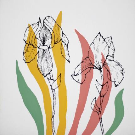 Peinture Iris dans le jardin par Duro Maria | Tableau Figuratif Acrylique Minimaliste, Nature