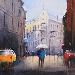 Pintura Antwerpen por Min Jan | Pintura Figurative Watercolor Urban