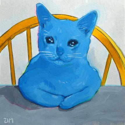 Peinture BlueKat.03 par ZIM | Tableau Figuratif Acrylique Animaux, Portraits, Scènes de vie