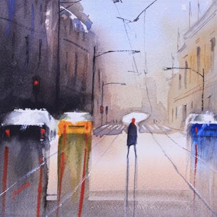 Peinture Rainy walk par Min Jan | Tableau Figuratif Aquarelle Urbain