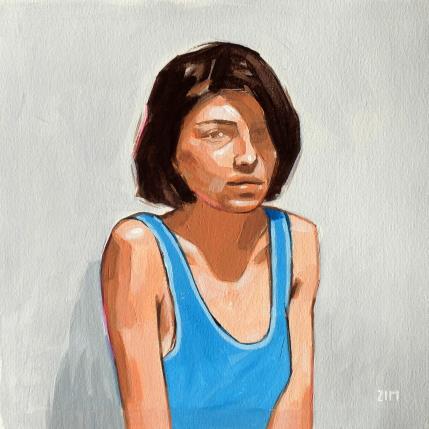 Peinture Woman in blue 1 par ZIM | Tableau Figuratif Acrylique Portraits, Scènes de vie, Société