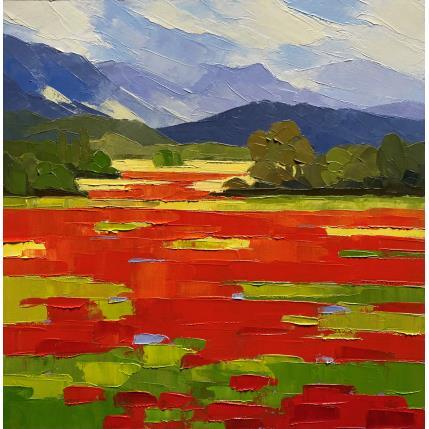 Peinture Plaine aux coquelicots  par Clavel Pier-Marion | Tableau Impressionnisme Huile Paysages