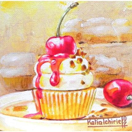 Peinture Un muffin aux cerises   par Tchirieff Katia | Tableau Réalisme Acrylique Natures mortes