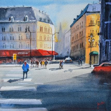 Peinture Paris, Rue Montmartre par Min Jan | Tableau Figuratif Aquarelle Urbain