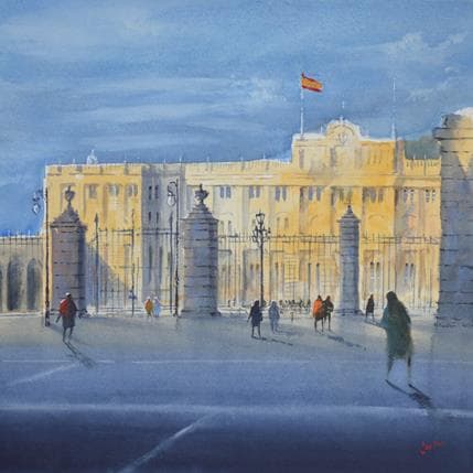 Peinture Royal Place Madrid par Min Jan | Tableau Figuratif Aquarelle Urbain